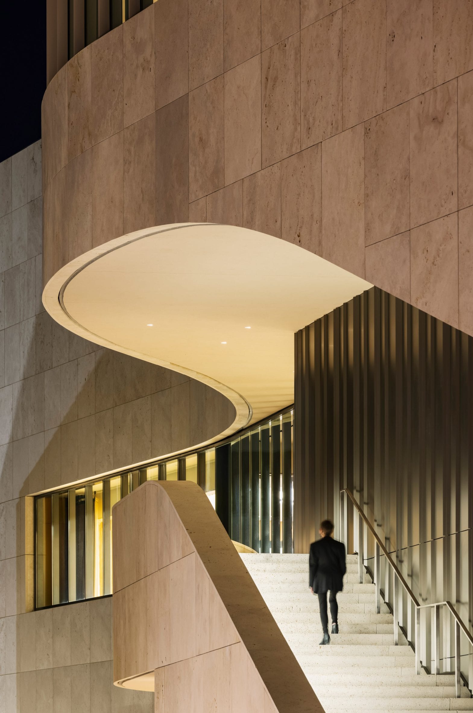 Grand staircase on the exterior of the museum by Weiss/Manfredi