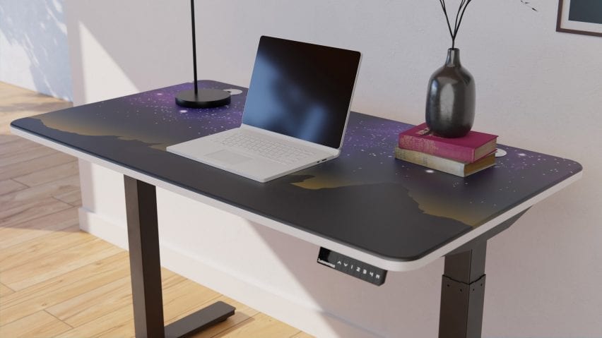 Standing desk by Autonomous with stargazing print by Garscadden