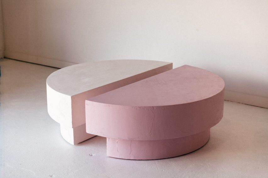 Abbott is a coffee table made of two crescent shapes