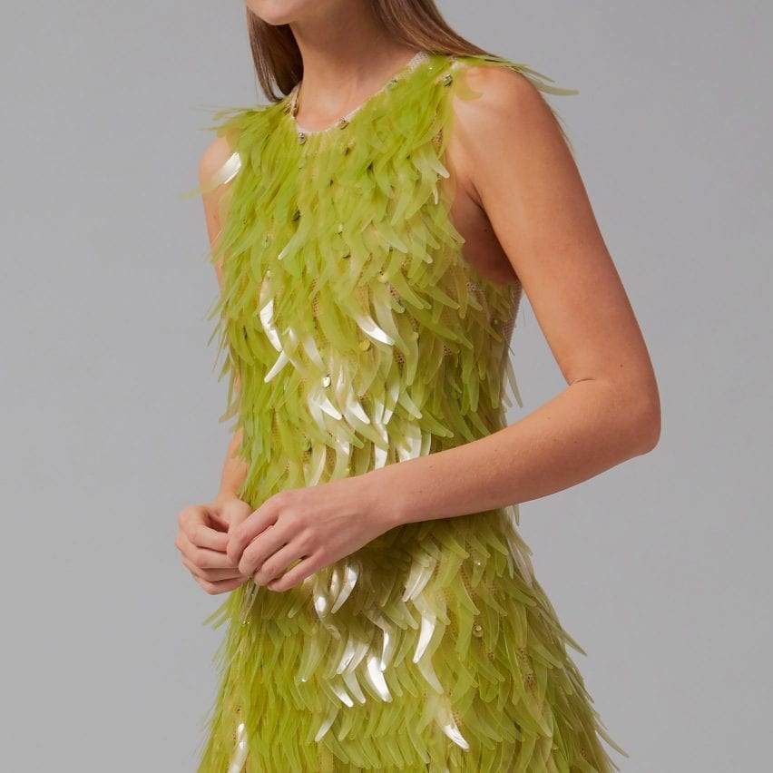 Algae bioplastic sequin dress
