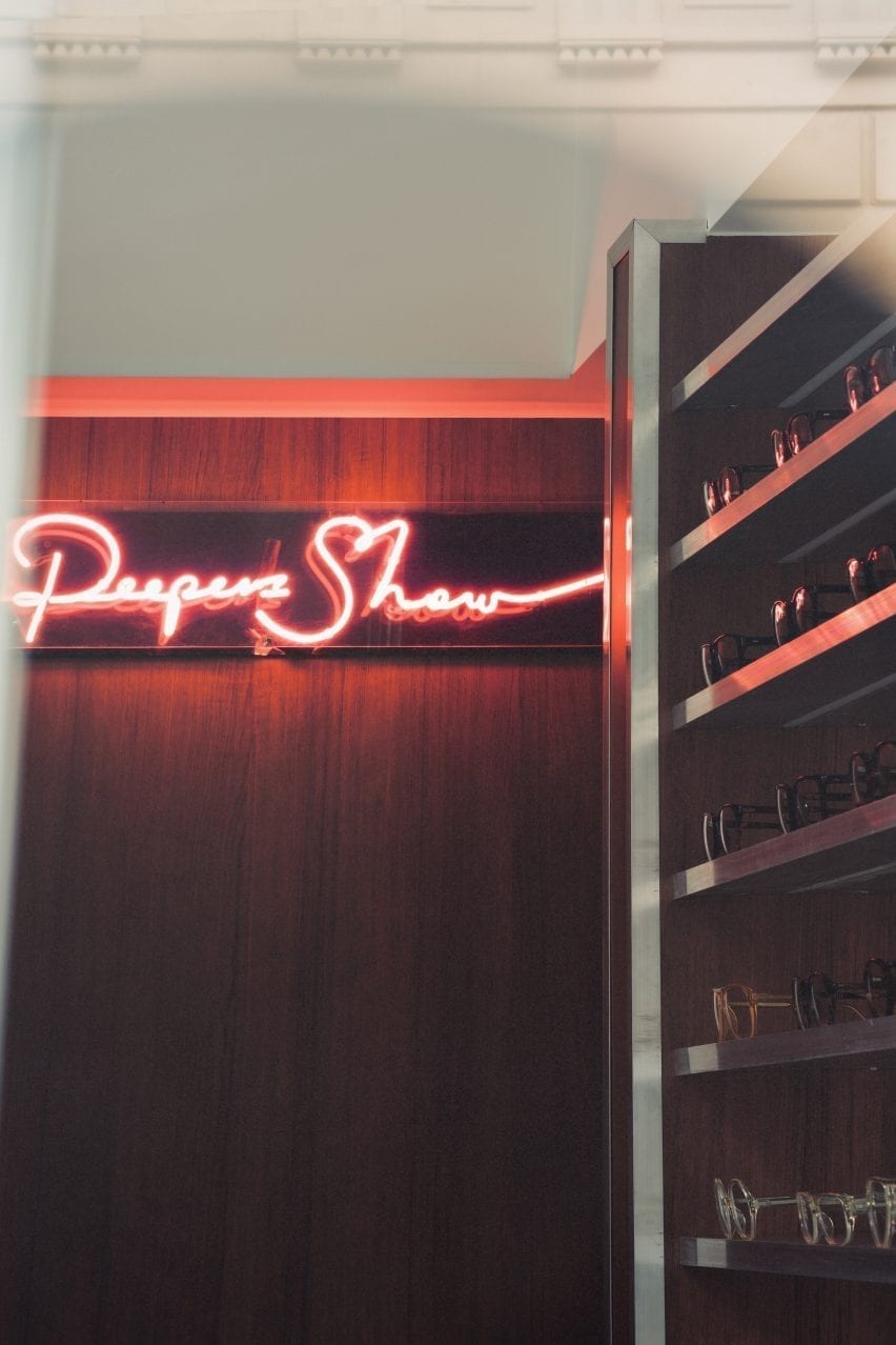 Neon peep show sign in Cubitts Soho store