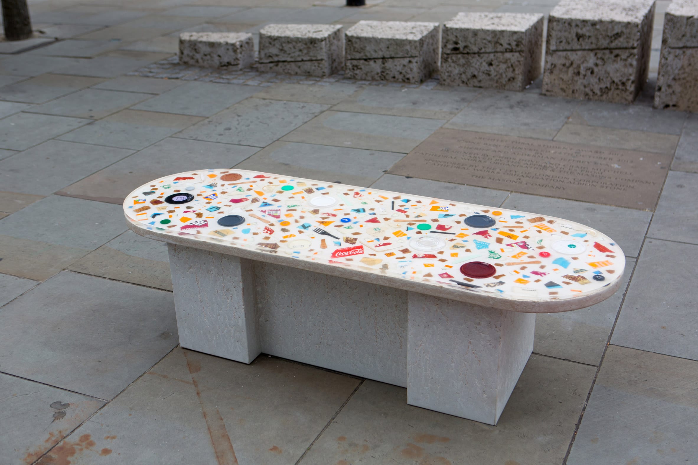 A public bench made with litter for LFA