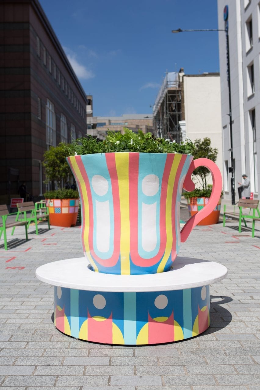 A bench that resembles a giant teacup