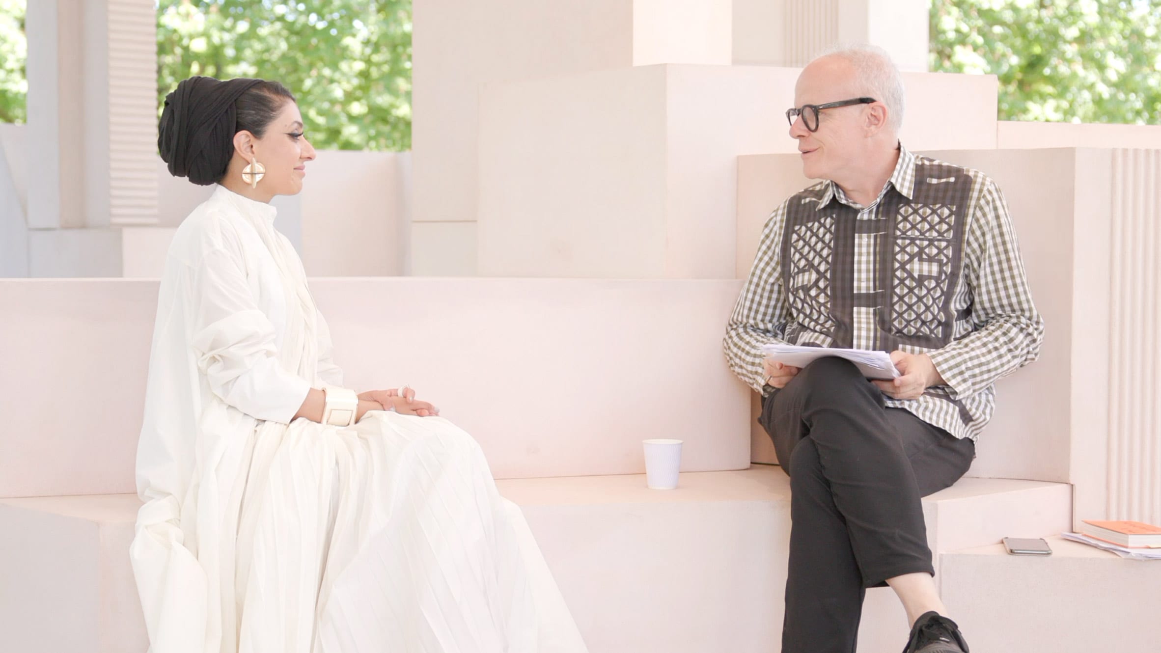 Sumayya Vally and Hans Ulrich Obrist at the Serpentine Pavilion 2021
