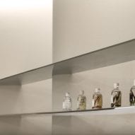 Fragrances lined on a shelf