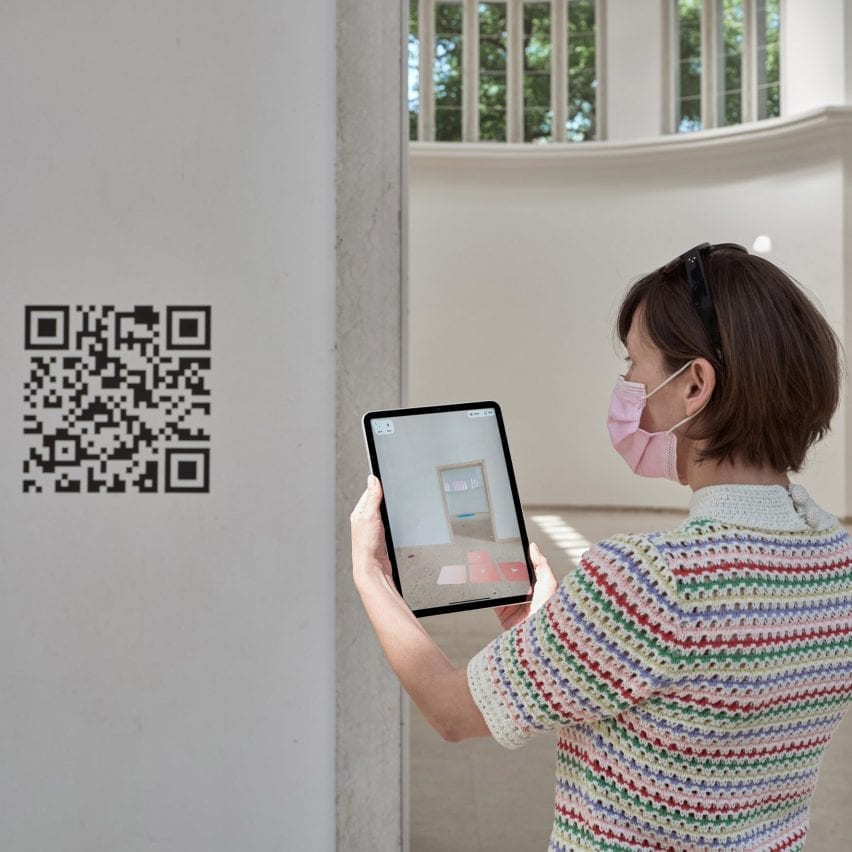 QR code is pictured on the wall of the German Pavilion