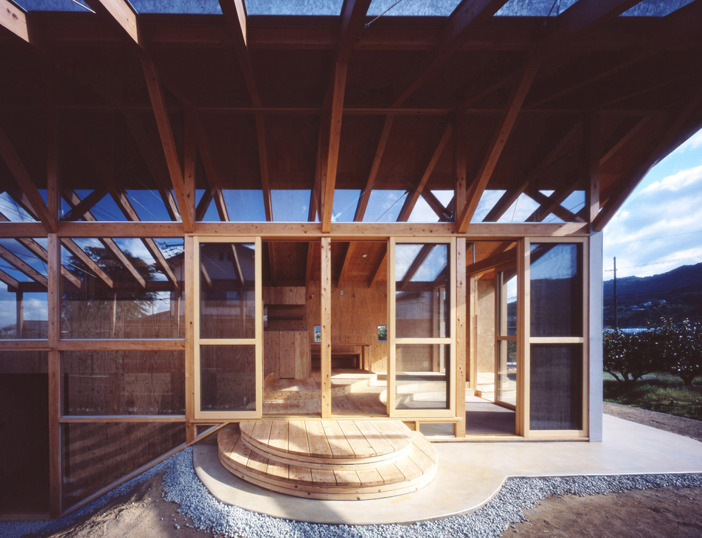 Wall of glazing in Japanese timber house