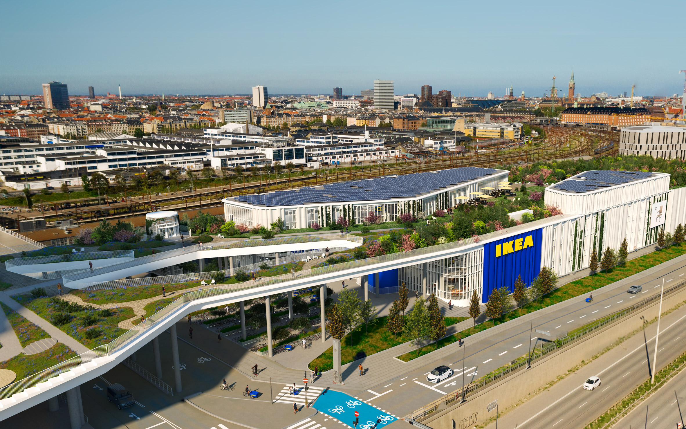 An aerial visual of an IKEA store in Copenhagen