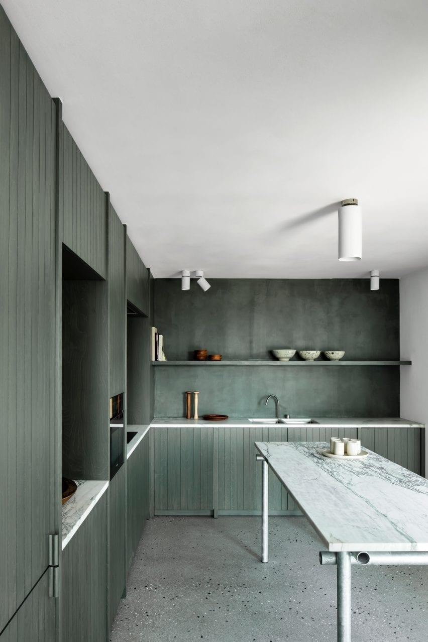 green stained kitchen by Carmine Van Der Linden and Thomas Geldof