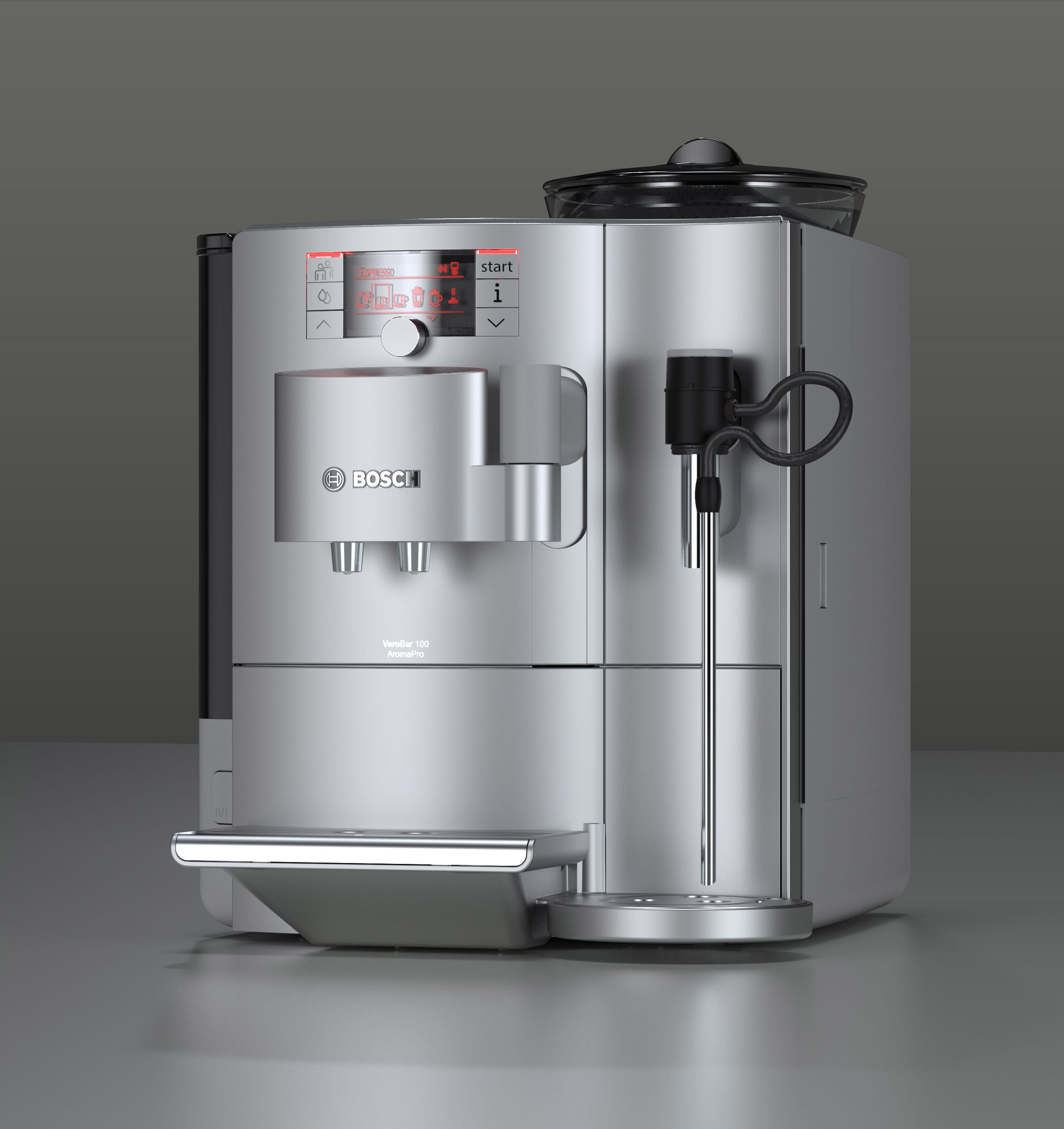 A render of a silver coffee machine