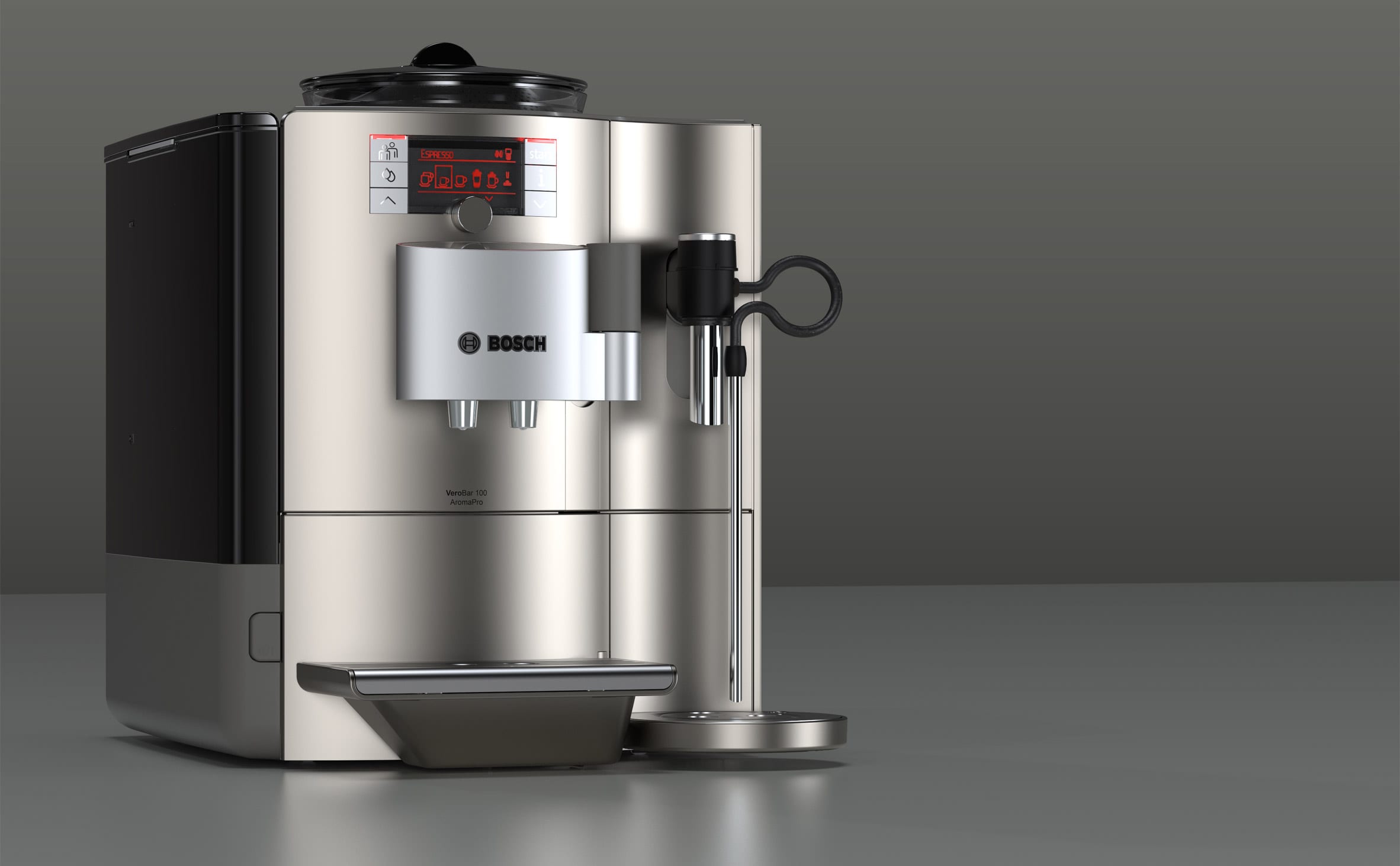 A visualisation of a silver coffee machine
