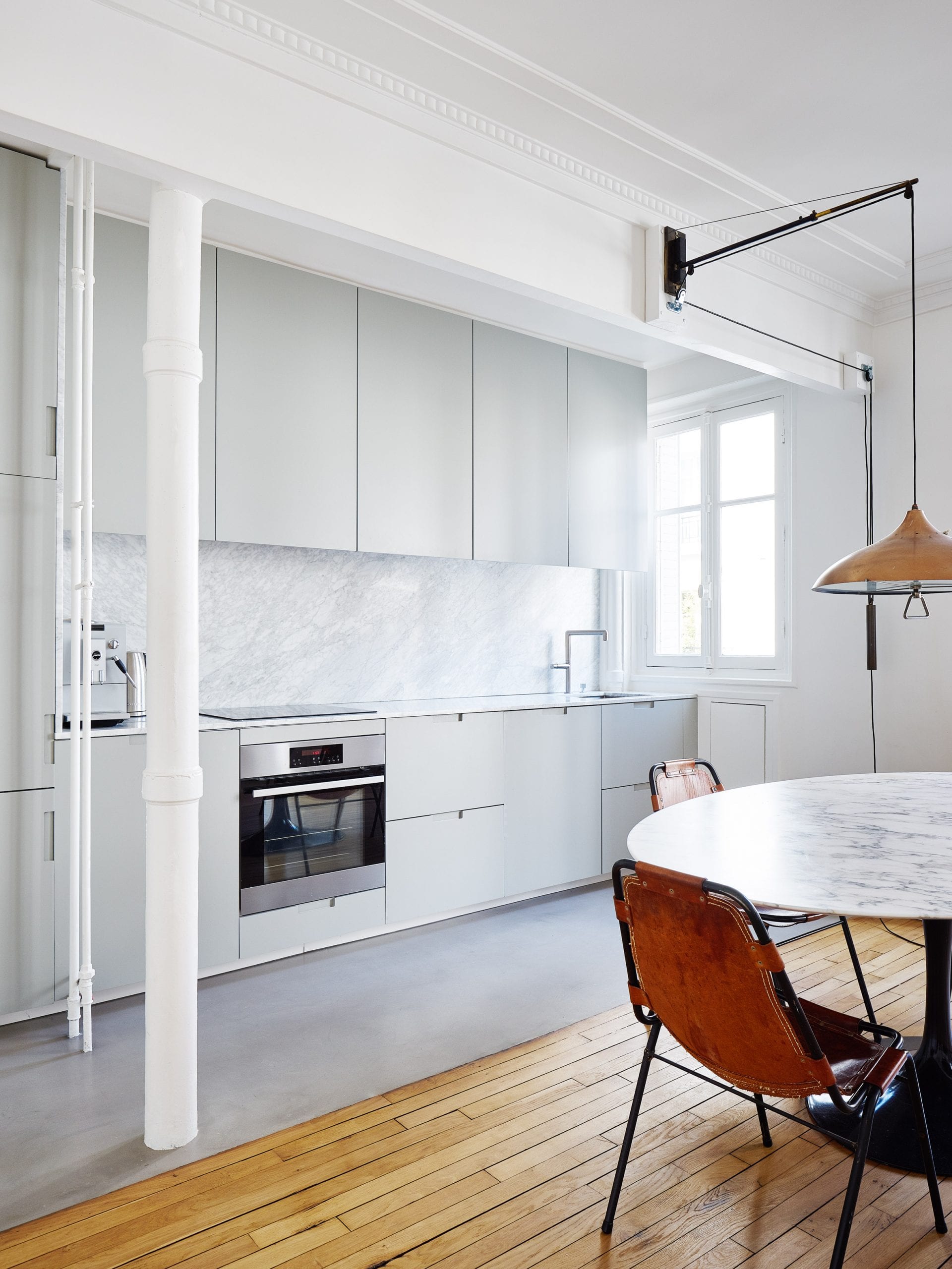 Septembre added a grey one-wall kitchen to this French home