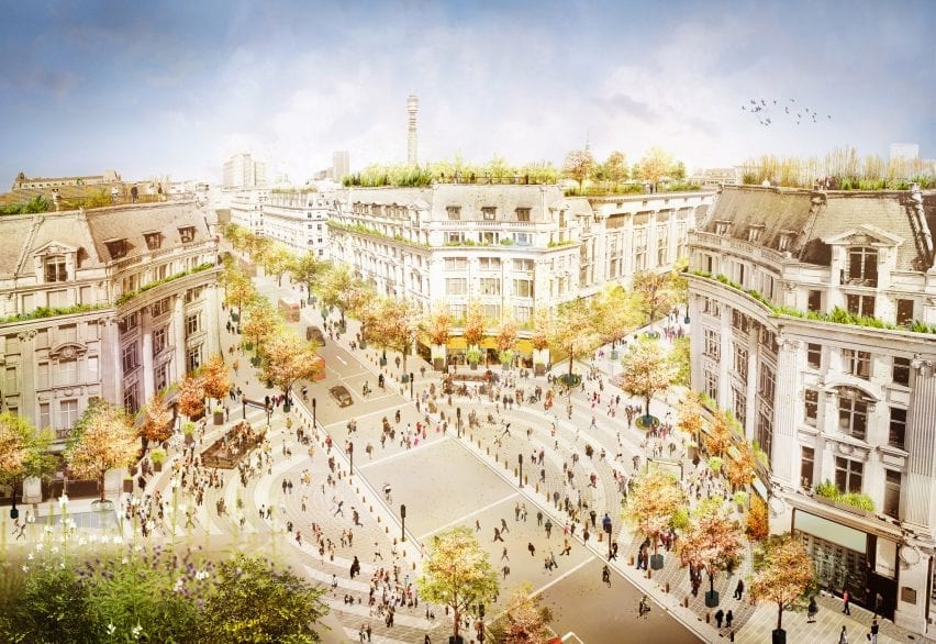 A visual of Oxford Circus pedestrianised