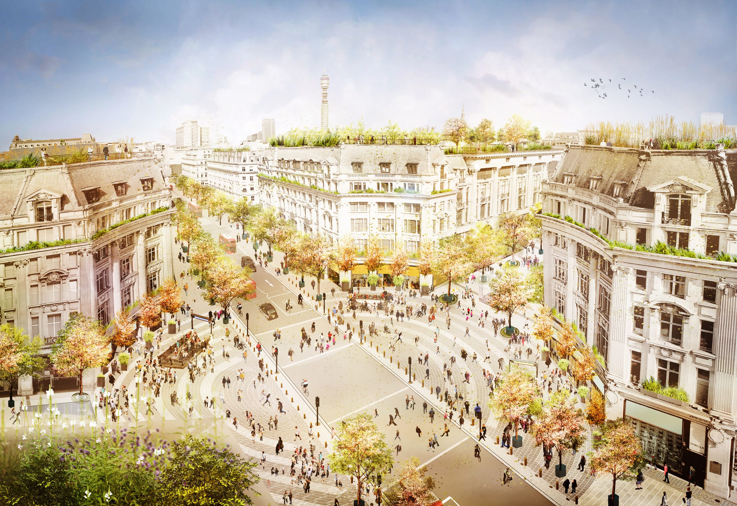 A visual of Oxford Circus pedestrianised