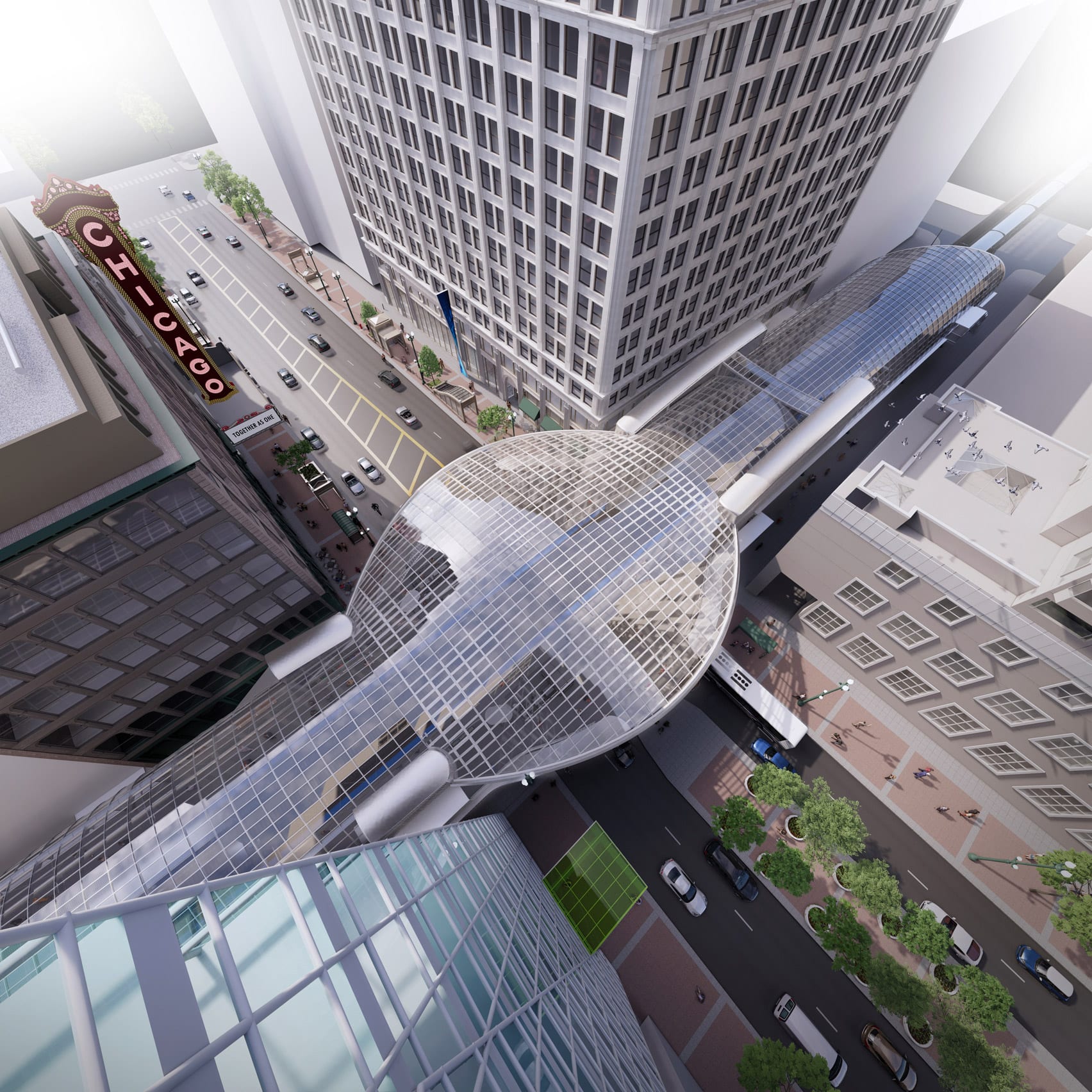 Glass canopy over metro station redesign in Chicago