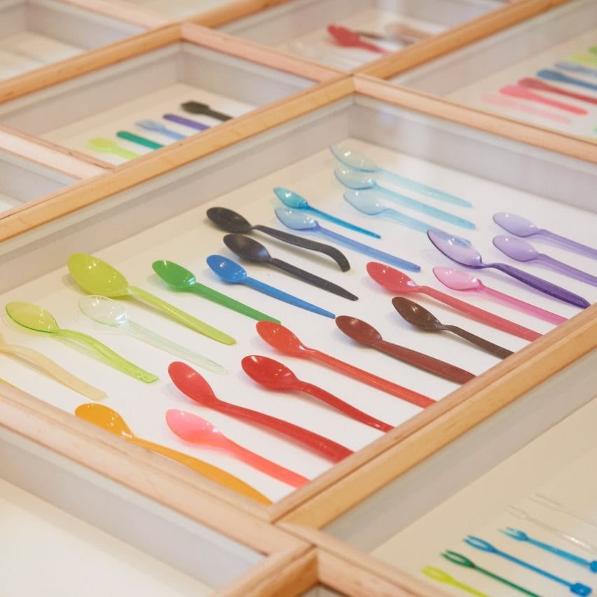 Plastic spoons at London design Biennale