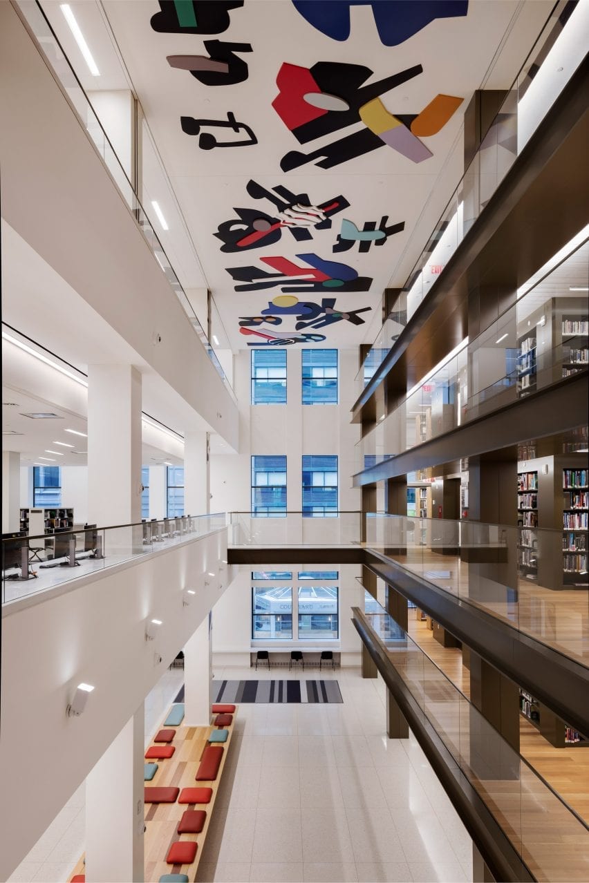 Ceiling art in a three-storey atrium in the Stavros Niarchos Foundation Library
