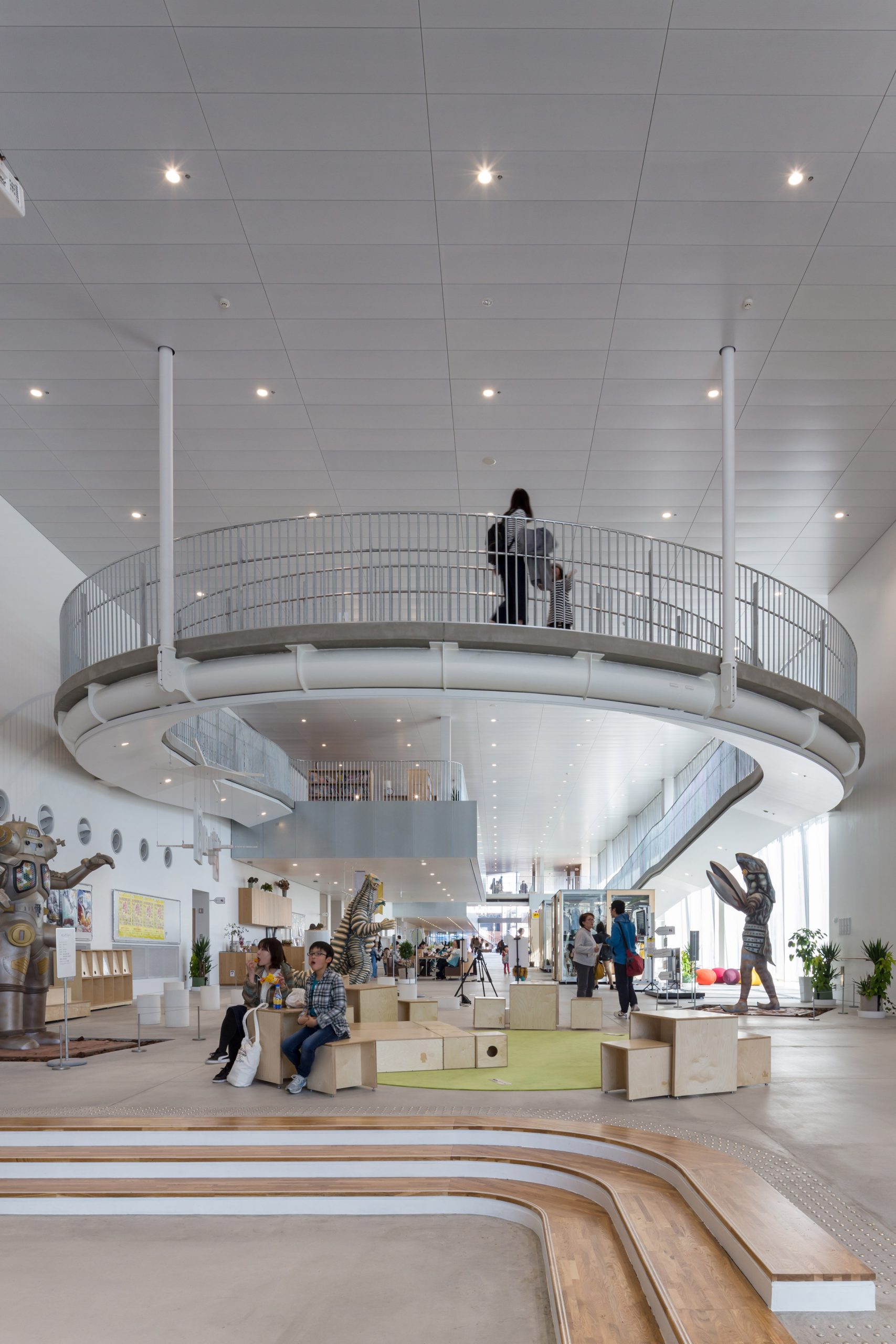 A curved ramp leads visitors between floors at The Sukagawa Community Center