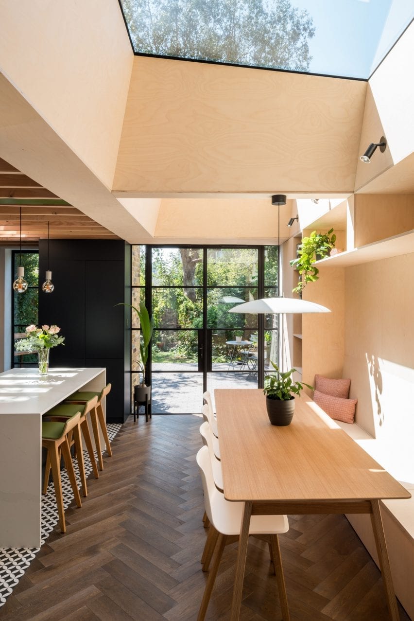 A skylight was placed above a dining area at vault house