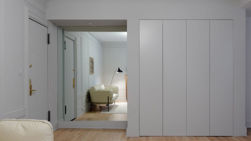 Brooklyn apartment foyer with built-in closets