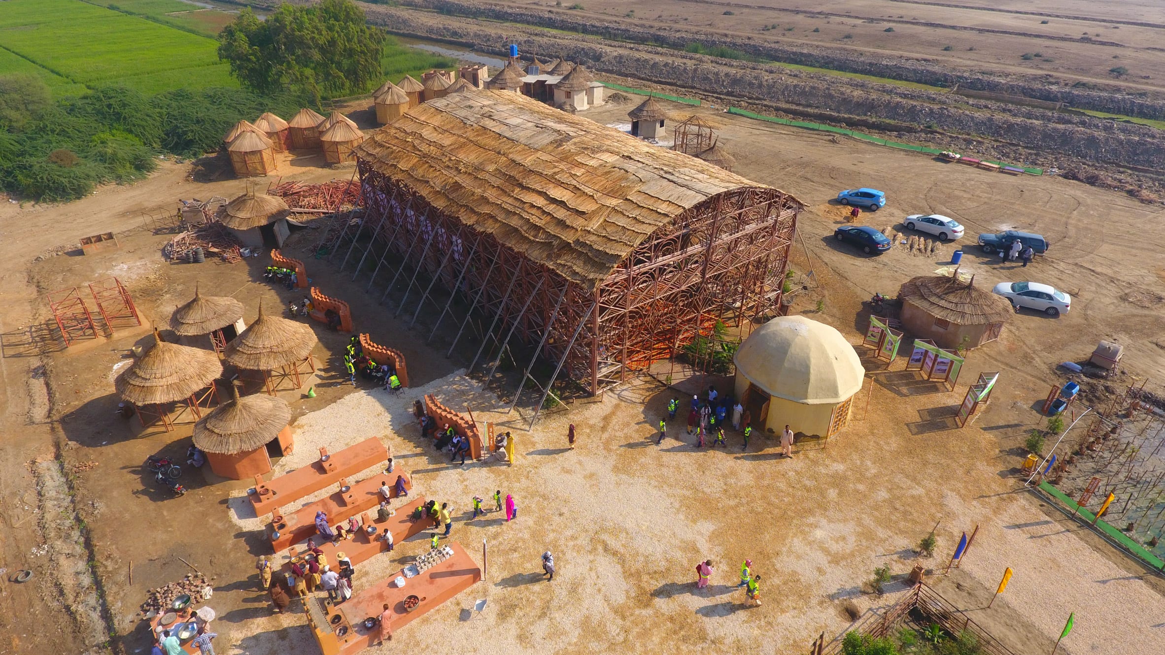 Aerial view of Zero Carbon Cultural Centre in Makli by Yasmeen Lari