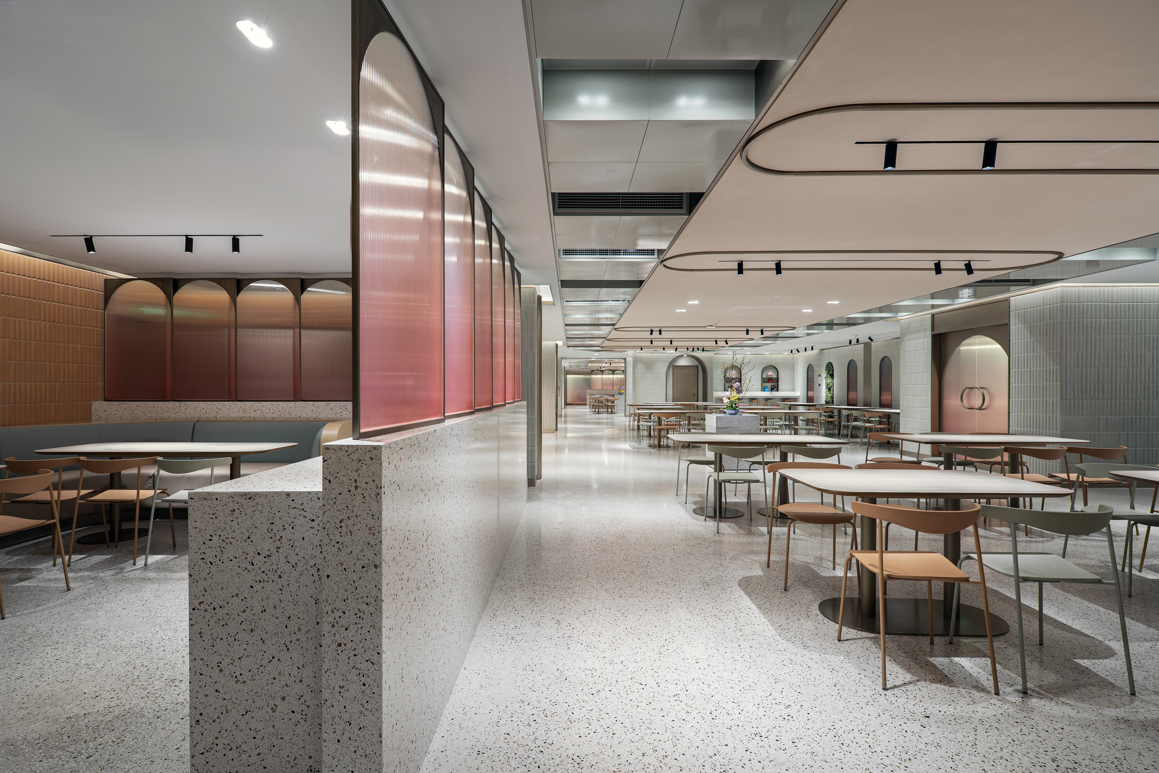 Jiaming Dining Hall with terrazzo floors and two seating areas