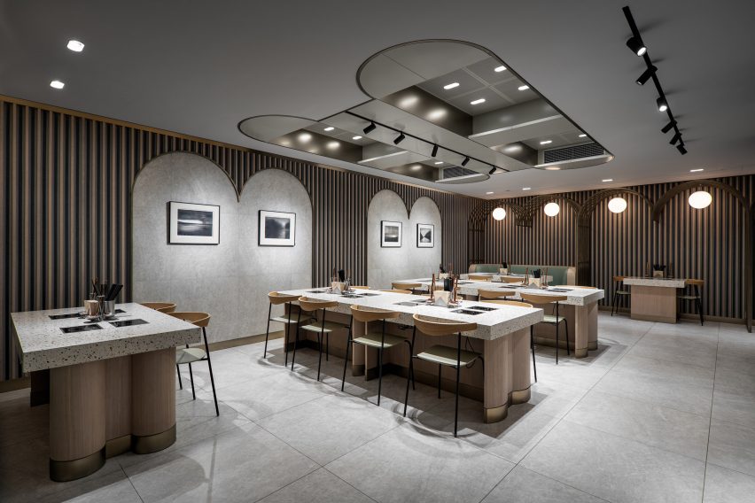 Hotpot restaurant in Jiaming Dining Hall with terrazzo tables