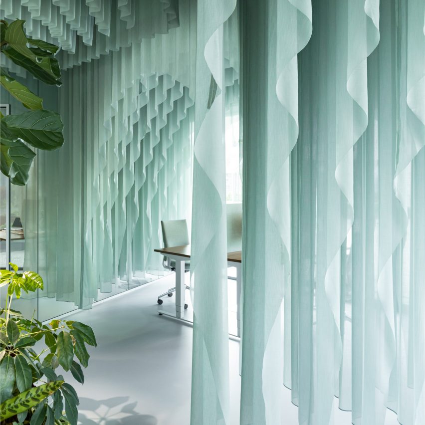 The studio added ocean-hued curtains