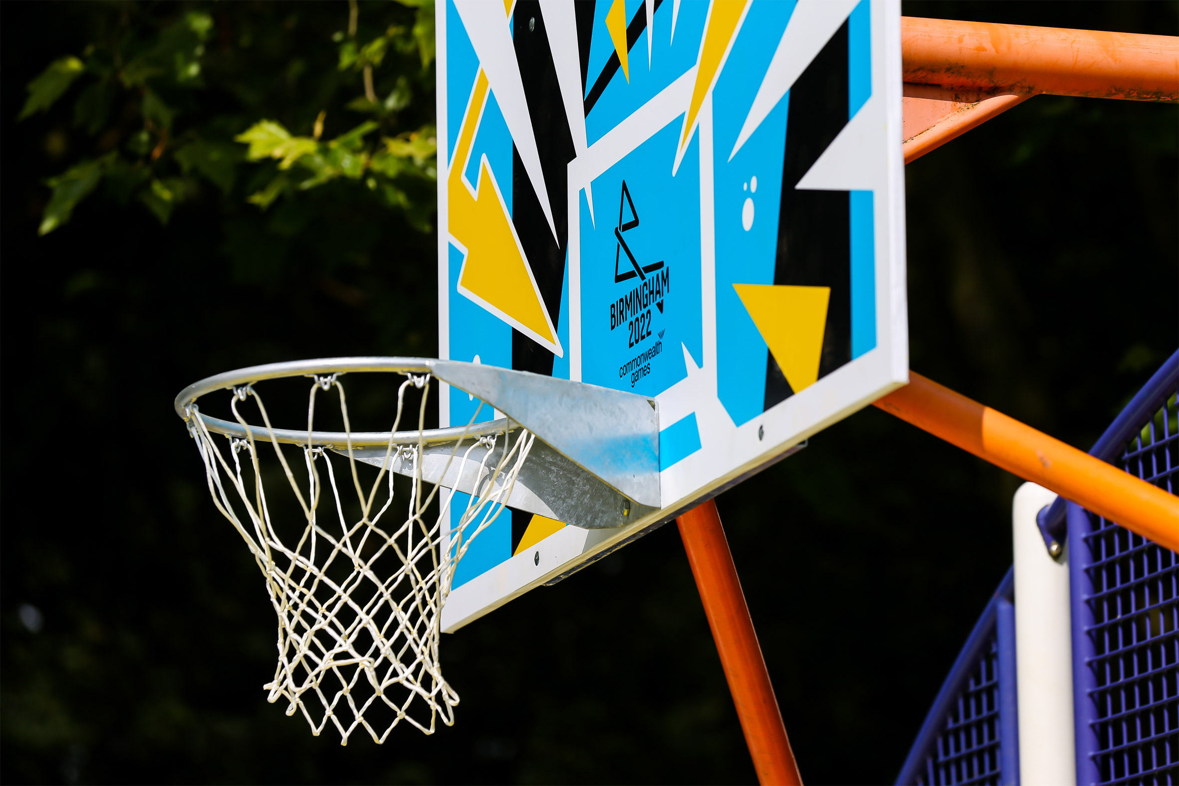 A basketball hoop at the Summerfield Park court