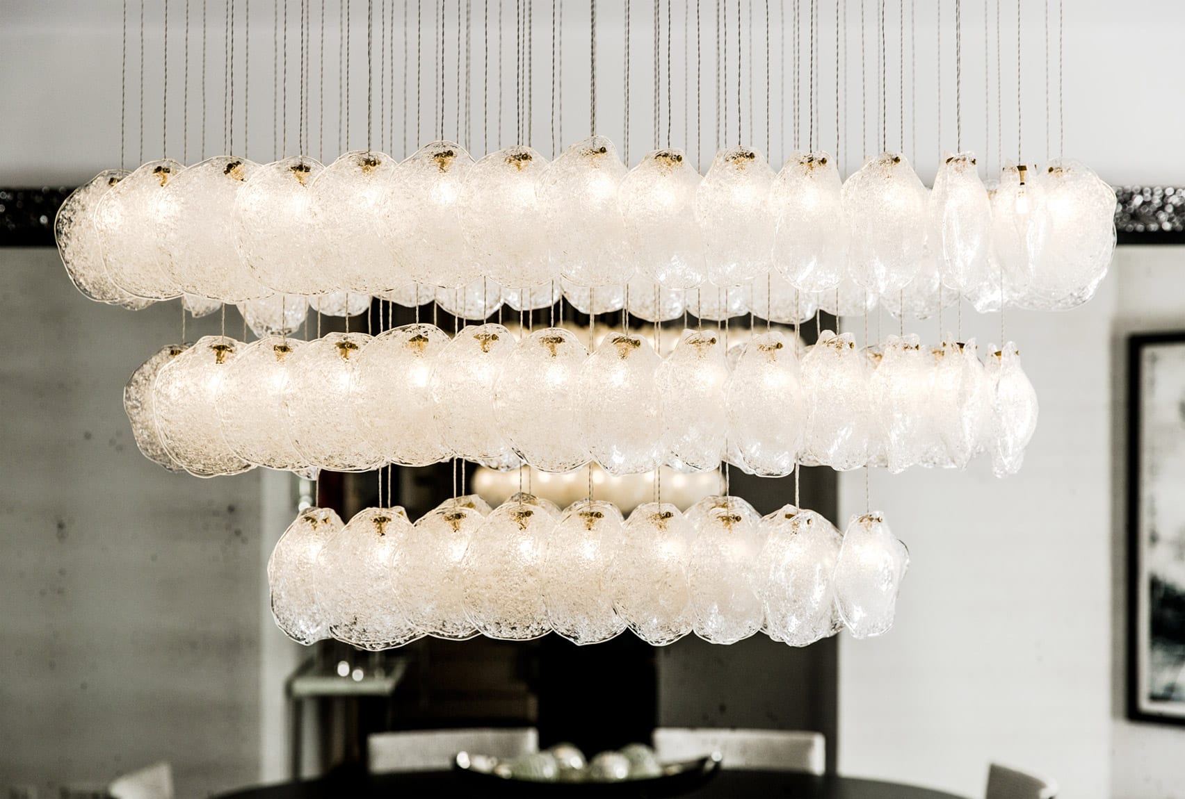 Three rows of hanging Crystal pendant lights