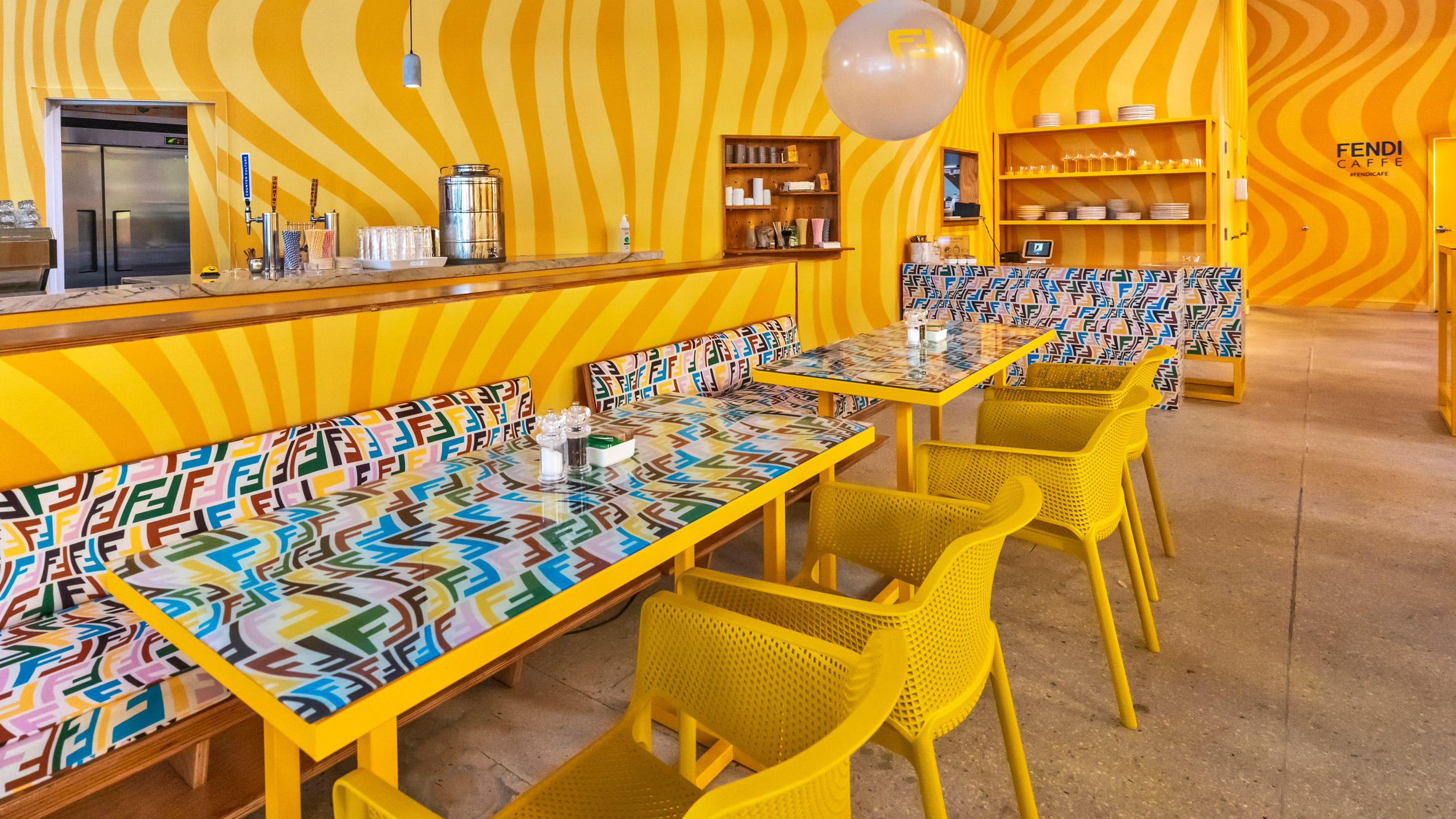 The Fendi Caffe features a psychedelic twist on the brand's logo