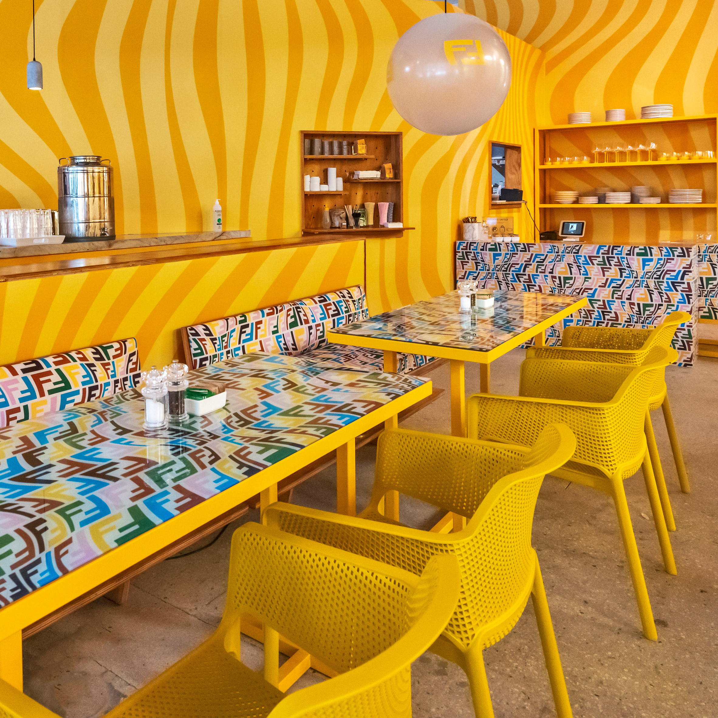 The Fendi Caffe features a psychedelic twist on the brand's logo