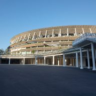 The wooden exterior of Japan National Stadium