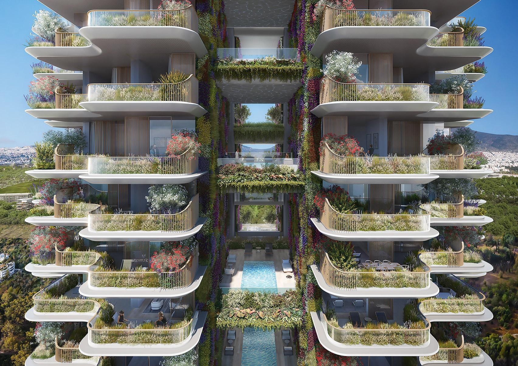 A visual of plant-lined balconies