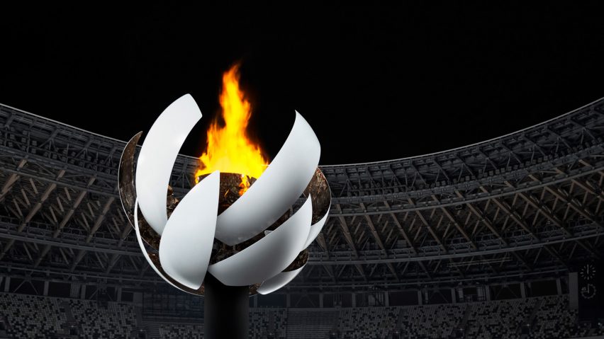 Spherical Olympic cauldron with hydrogen-powered flame by Nendo