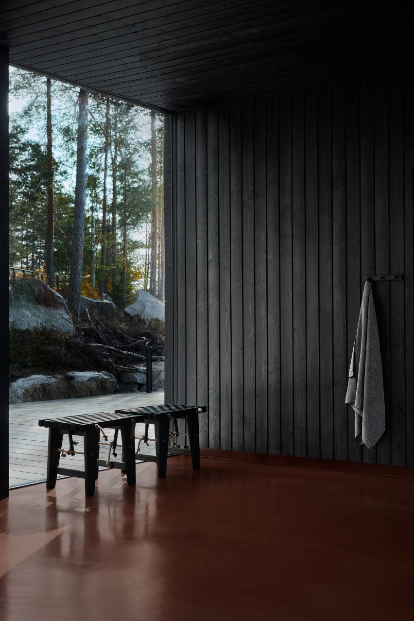 A black timber sauna