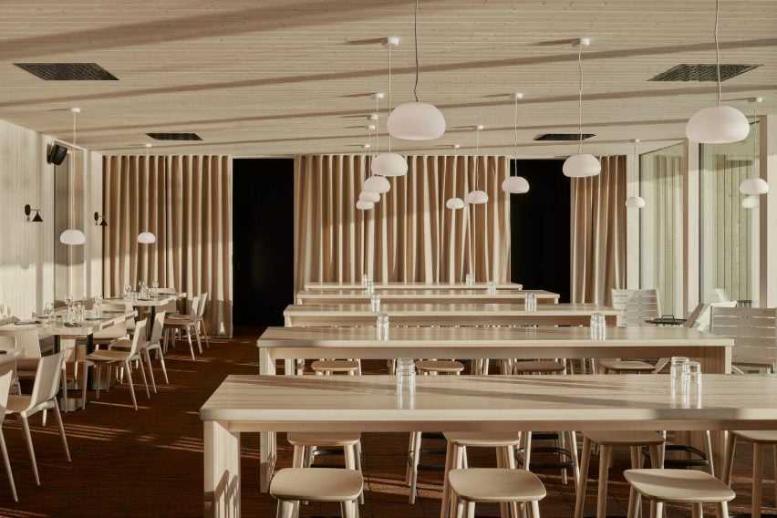 A wood-lined restaurant interior