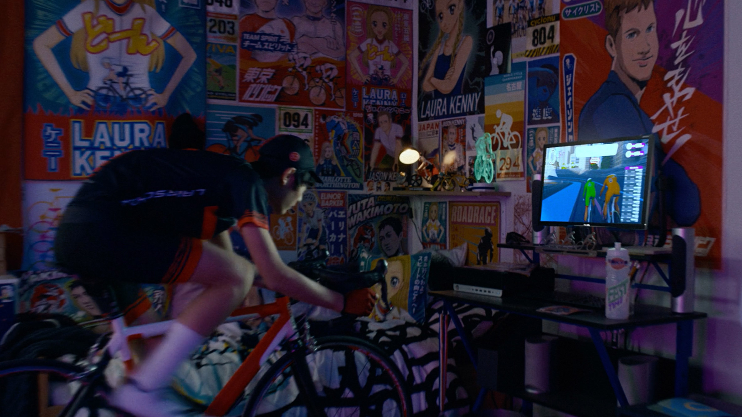 Laura and Jason Kenny features in cycling posters in the bedroom scene in BBC trailer for Tokyo 2020 Olympics produced by Factory Fifteen and Nexus Studios