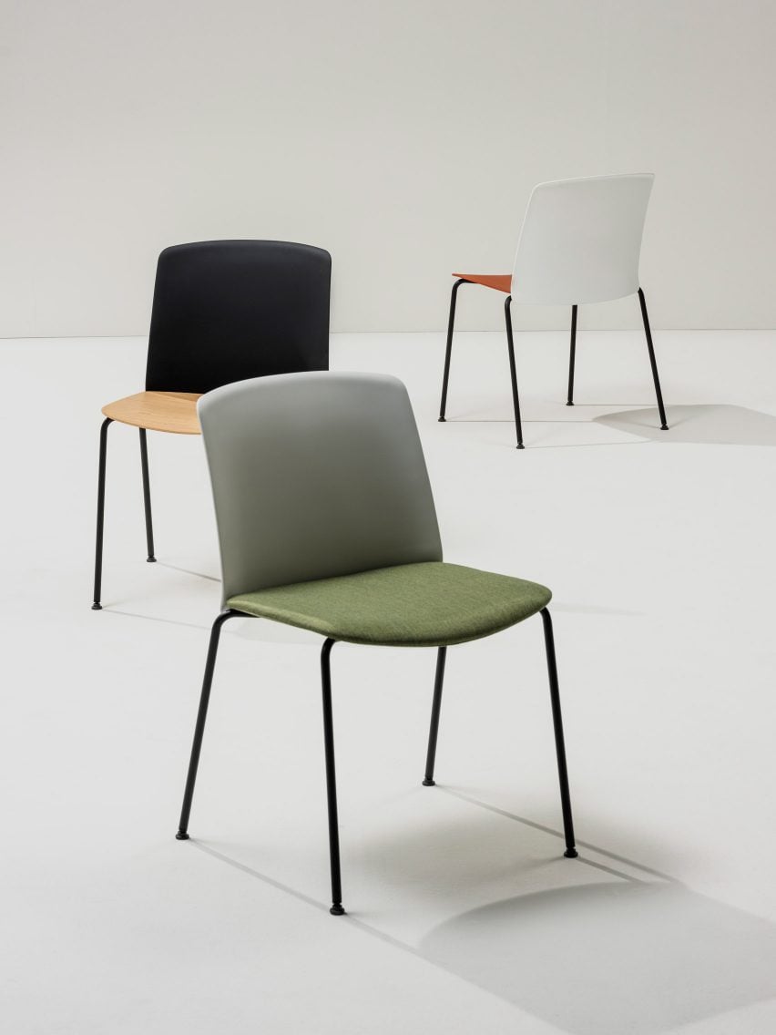 A photograph of different chairs in various colours