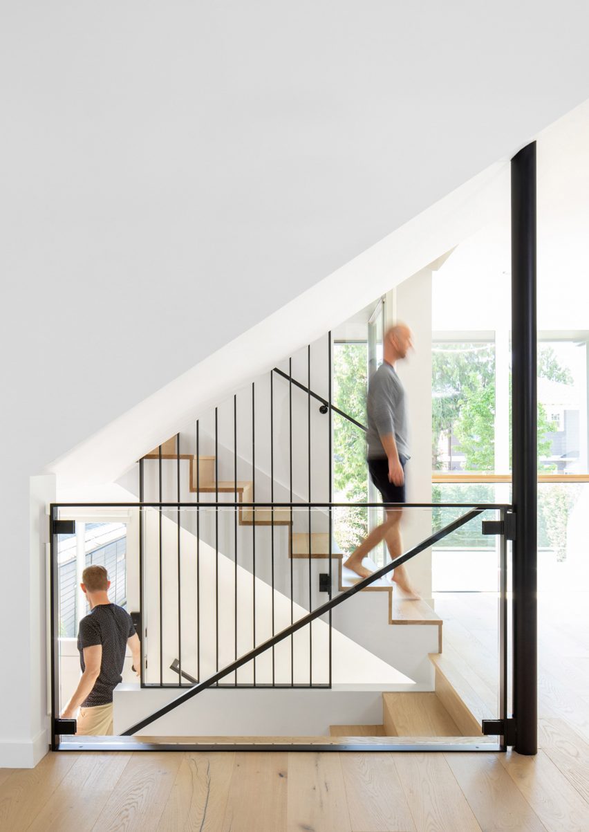 Boathouse Bungalow has a steel and glass staircase