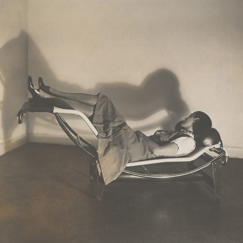 Charlotte Perriand reclining on a chaise longue