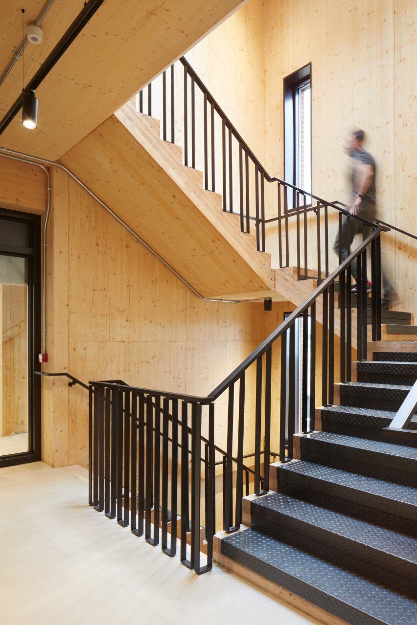 CLT structure on staircase of The Department Store Studios by Squire and Partners