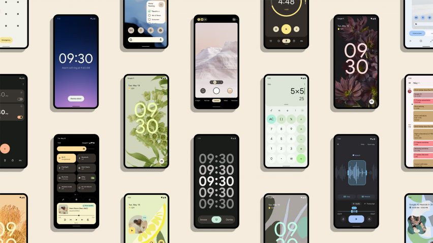 Phones displaying Google's Material You design language