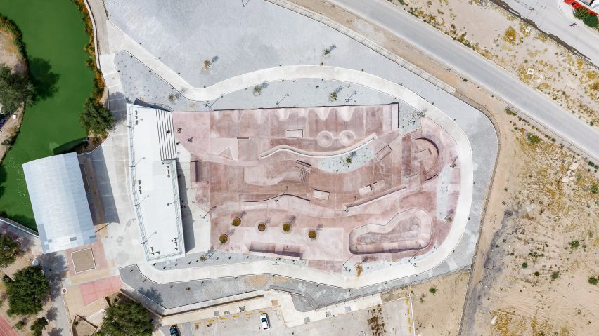 Aerial view of skatepark
