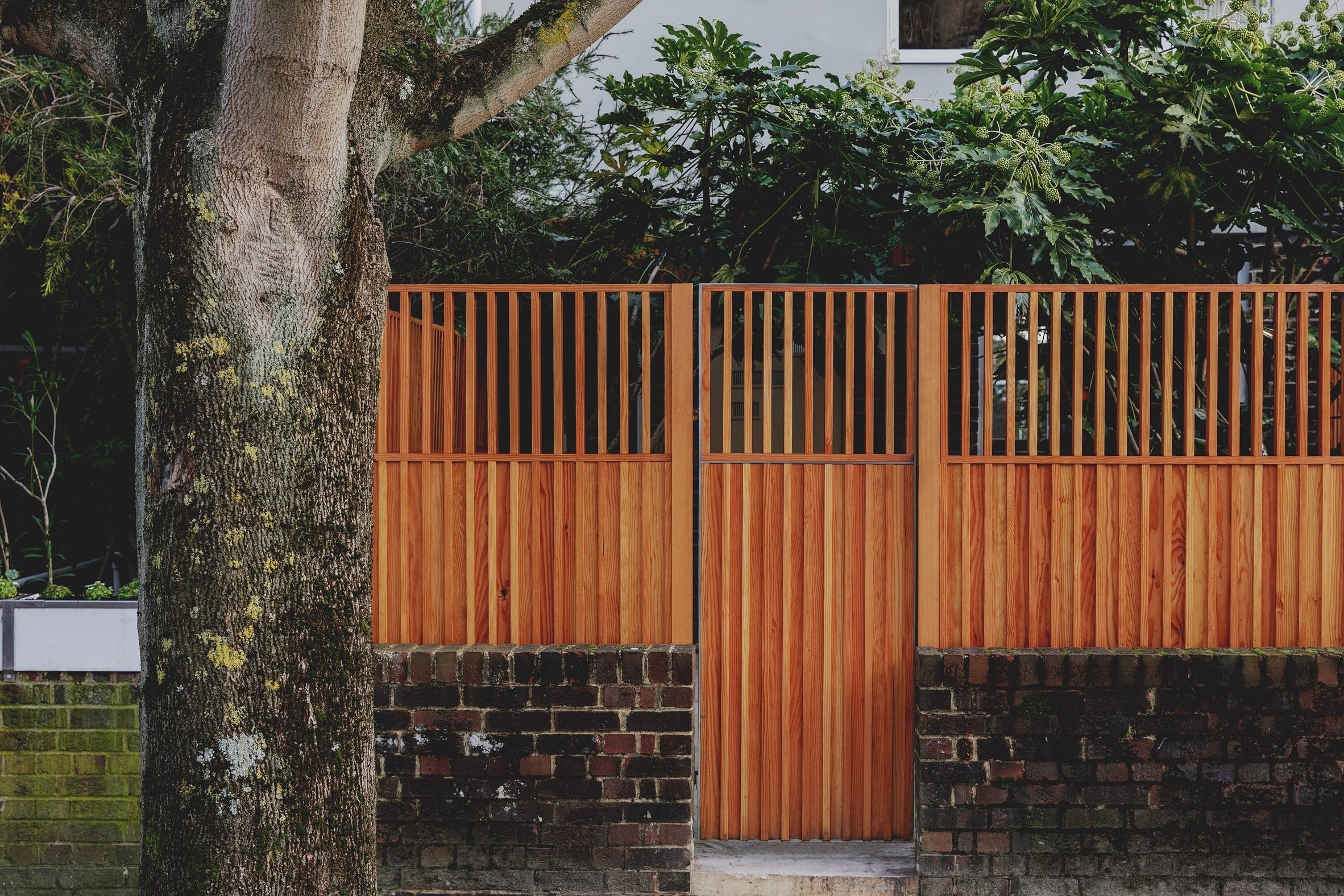 Wooden front gate of London townhouse