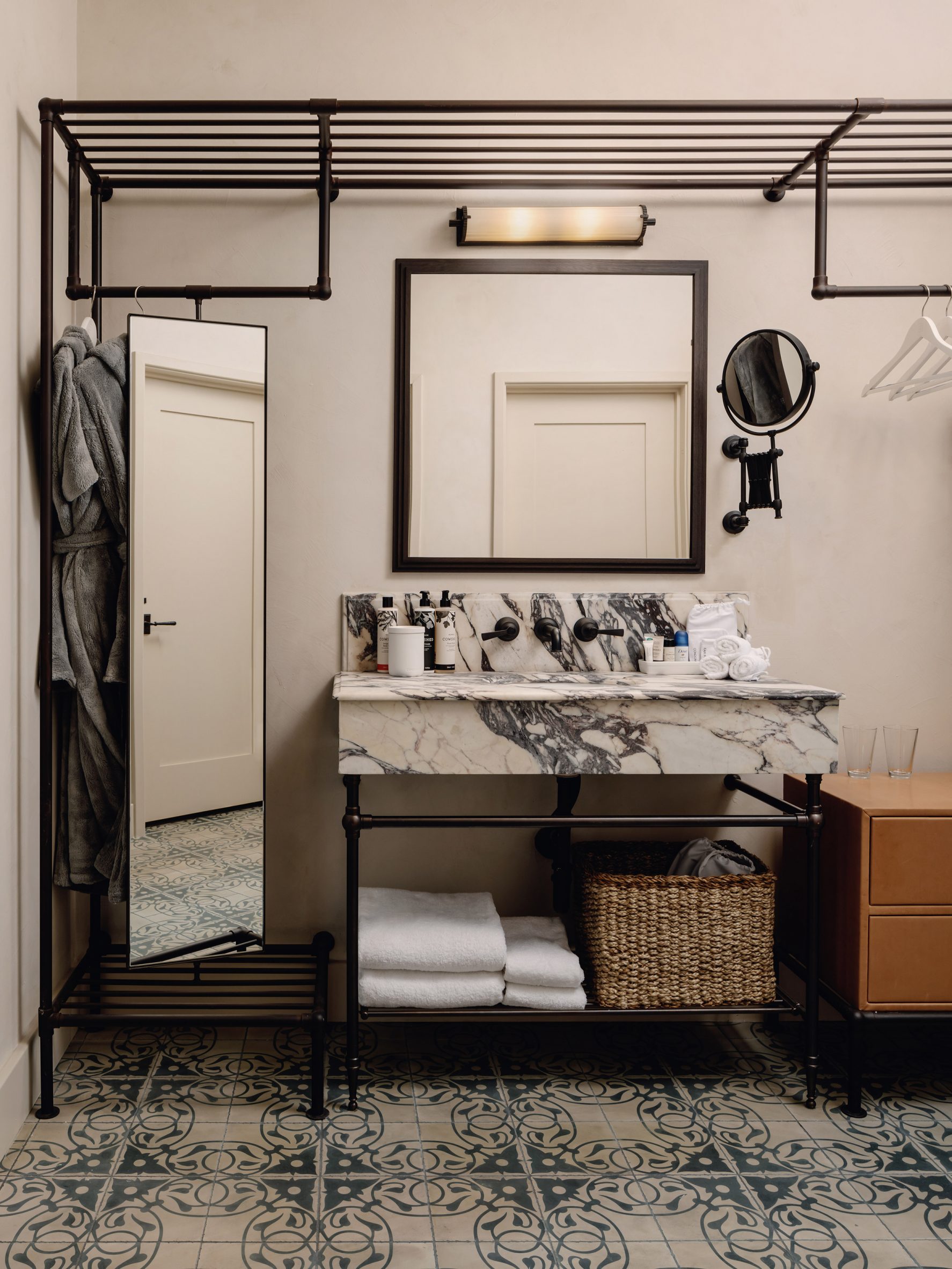 Bathroom with marble vanity