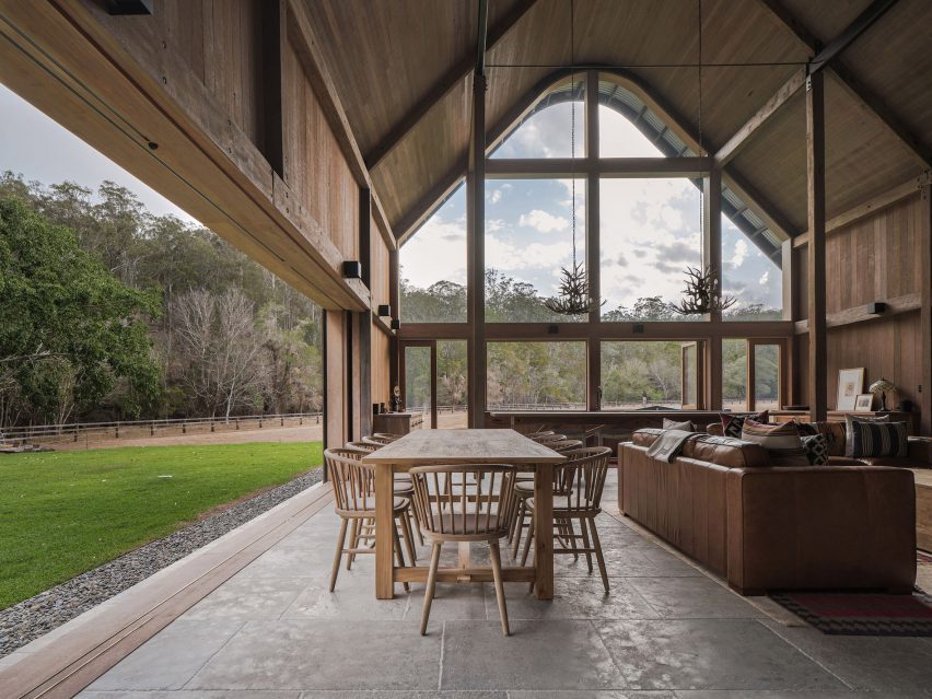 This Australian barn-like house has a gabled wooden roof