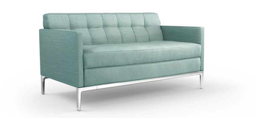Seafoam blue sofa with chrome frame by Philippe Starck for Cassina