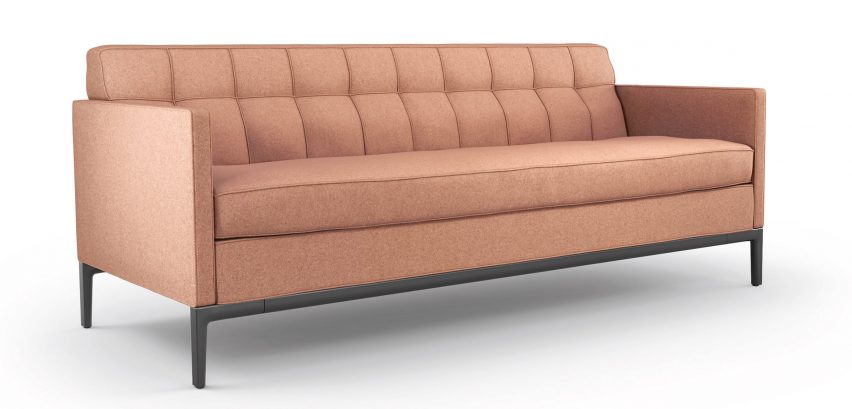 Peach coloured Volage EX-S Slim sofa with black frame