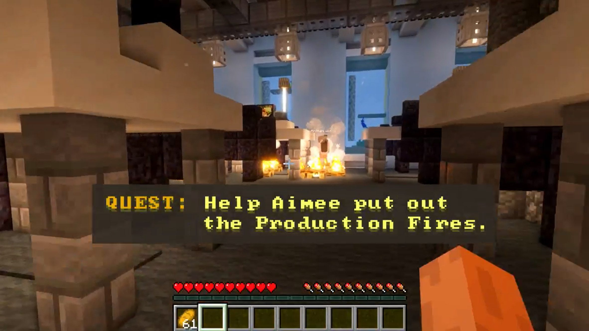 In-game screenshot by WPP showing user putting out a Production Fire